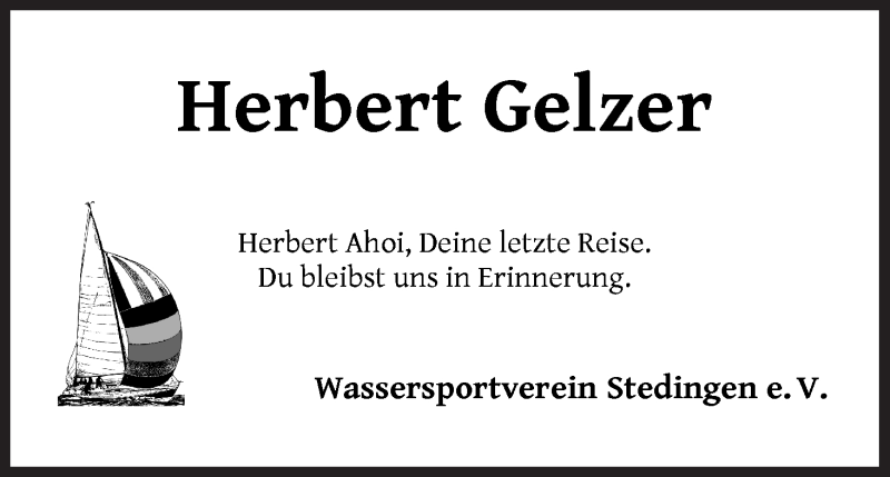 Traueranzeige von Herbert Gelzer von Die Norddeutsche