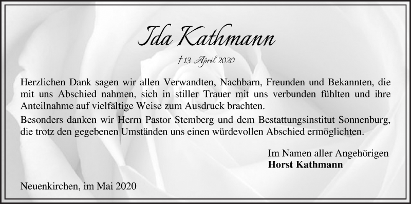 Traueranzeige von Ida Kathmann von Die Norddeutsche