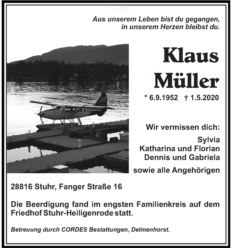 Traueranzeige von Klaus Müller von WESER-KURIER