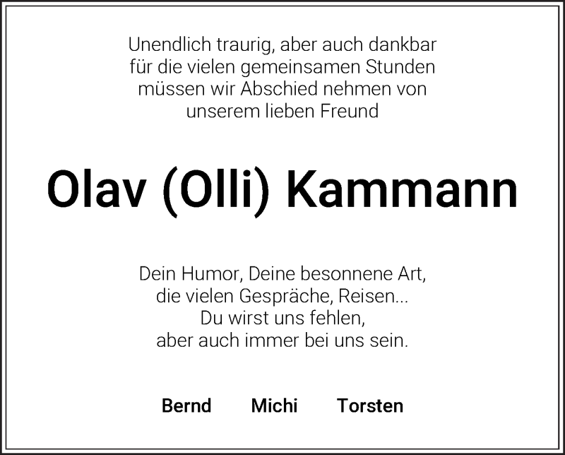 Traueranzeige von Olav Kammann von WESER-KURIER