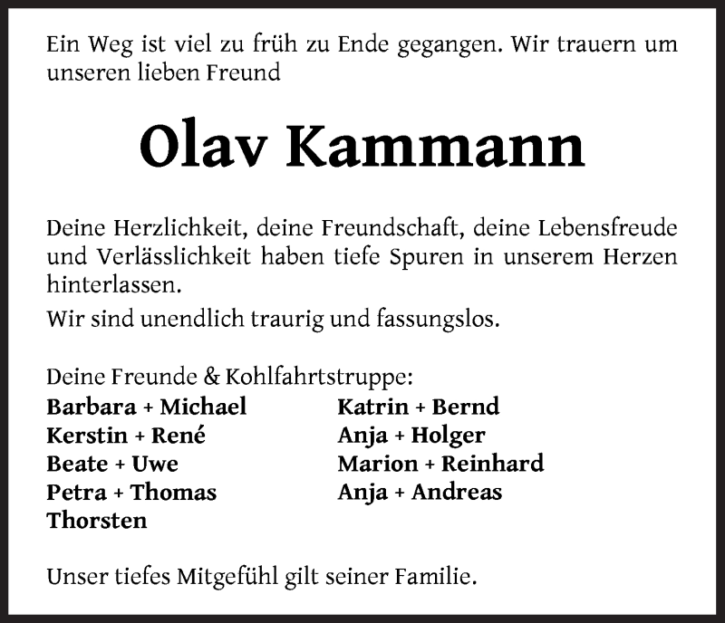 Traueranzeige von Olav Kammann von WESER-KURIER