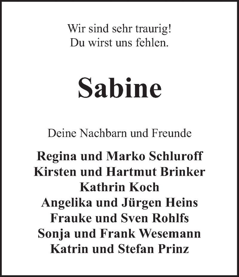  Traueranzeige für Sabine Oelsner vom 09.05.2020 aus WESER-KURIER