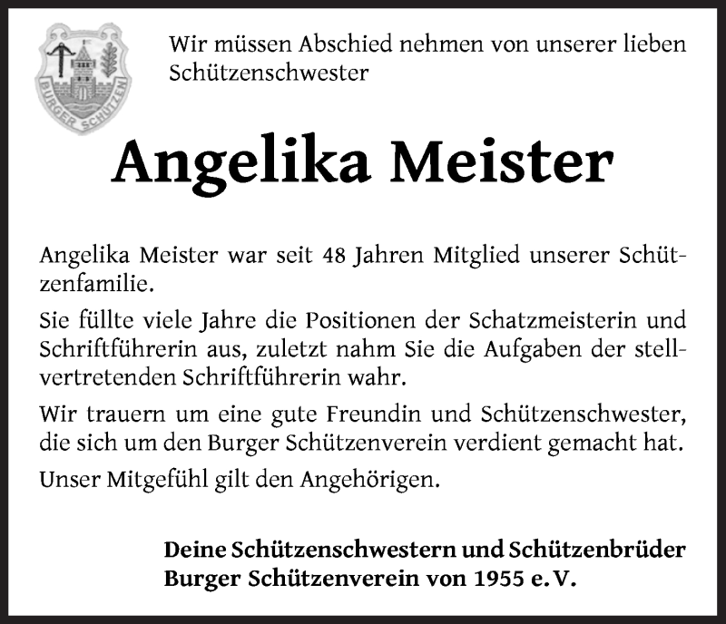  Traueranzeige für Angelika Meister vom 17.06.2020 aus Die Norddeutsche