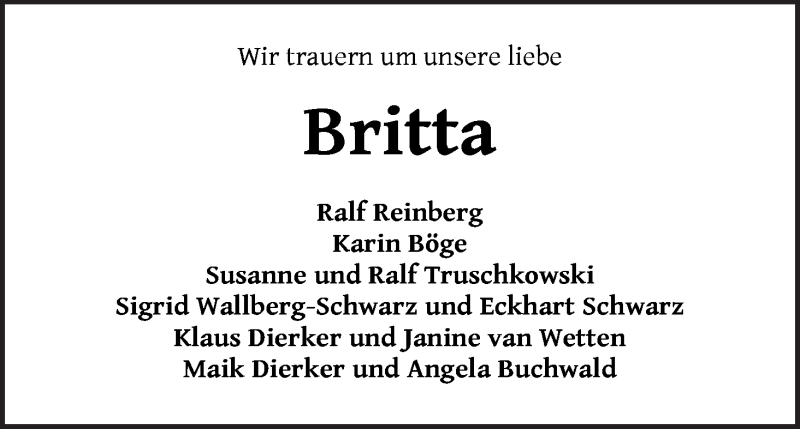  Traueranzeige für Britta Fischer vom 27.06.2020 aus WESER-KURIER