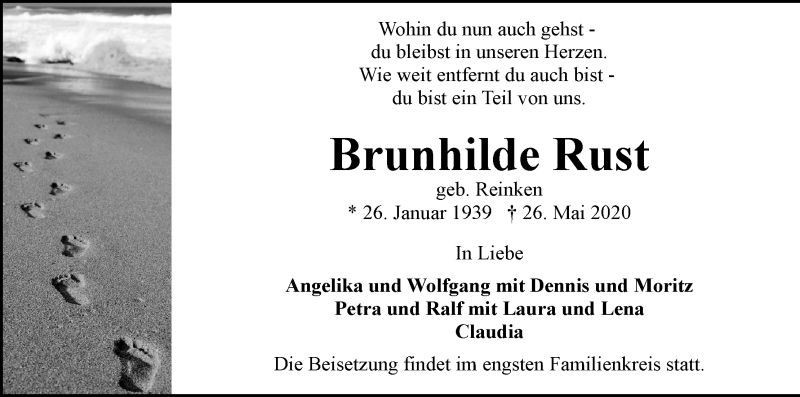 Traueranzeige von Brunhilde Rust von WESER-KURIER