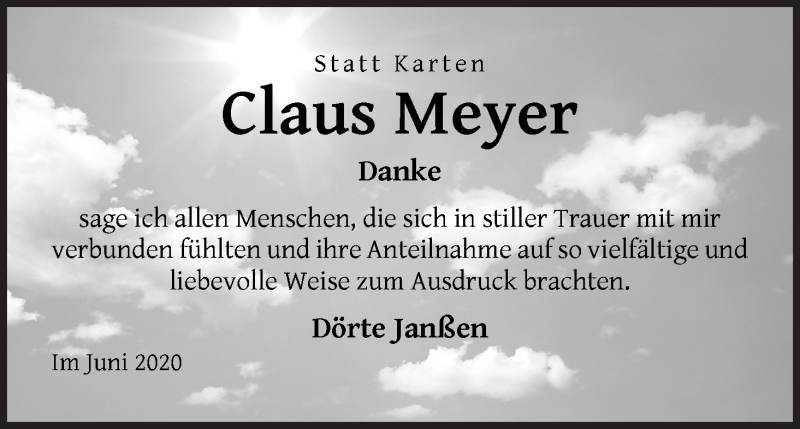 Traueranzeige von Claus Meyer von WESER-KURIER