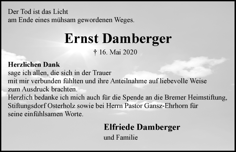 Traueranzeige von Ernst Damberger von WESER-KURIER