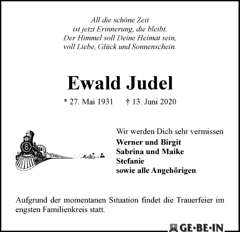 Traueranzeige von Ewald Judel von WESER-KURIER
