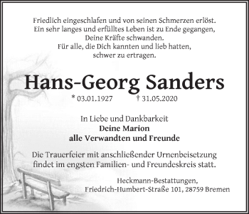 Traueranzeige von Hans-Georg Sandres