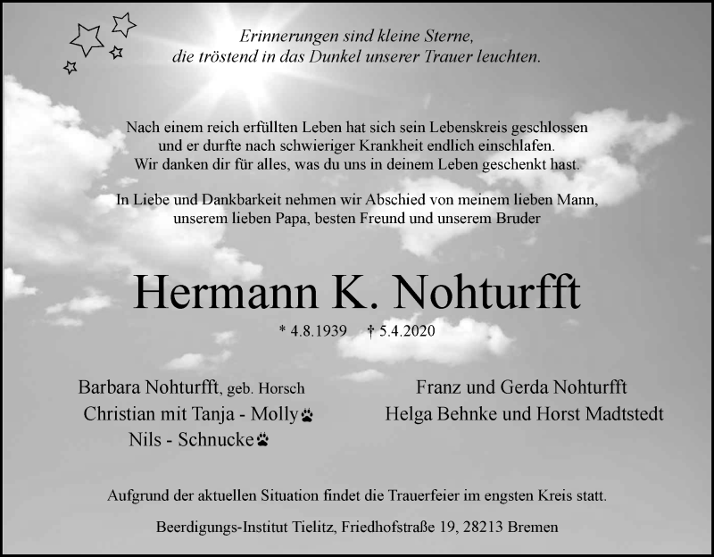 Traueranzeige von Hermann K. Nohturfft von WESER-KURIER