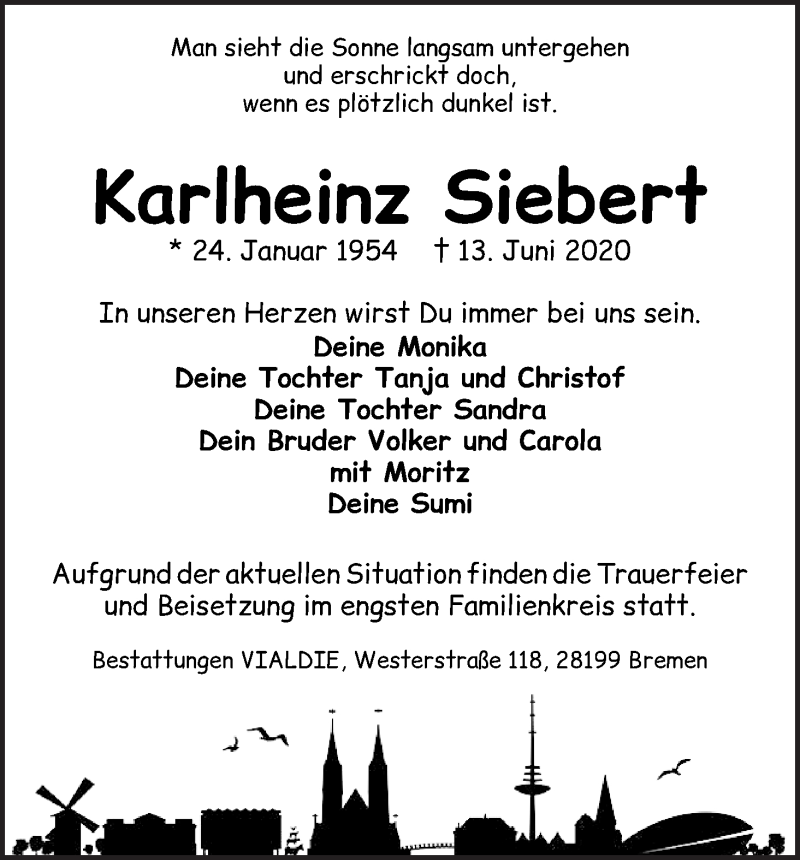  Traueranzeige für Karlheinz Siebert vom 20.06.2020 aus WESER-KURIER