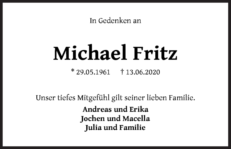 Traueranzeige von Michael Fritz von WESER-KURIER
