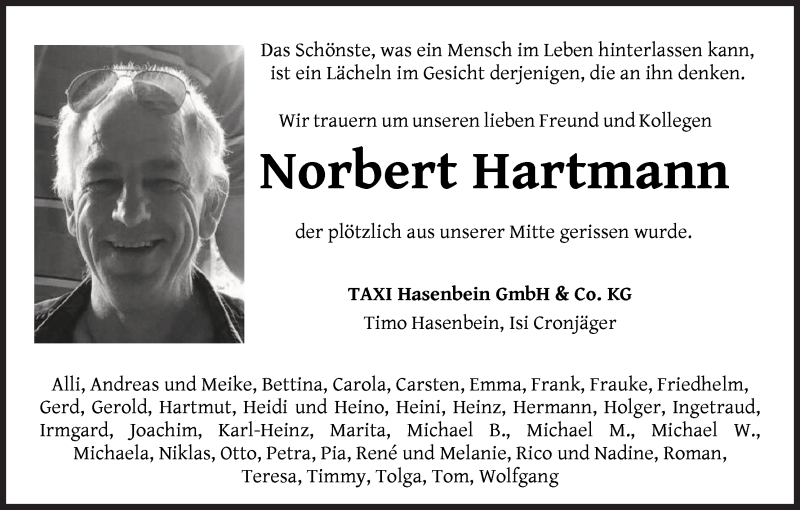  Traueranzeige für Norbert Hartmann vom 19.06.2020 aus Osterholzer Kreisblatt