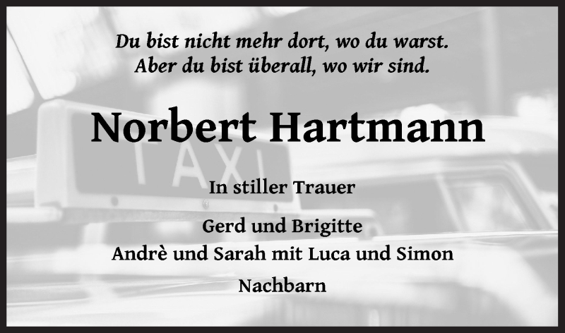  Traueranzeige für Norbert Hartmann vom 20.06.2020 aus Osterholzer Kreisblatt