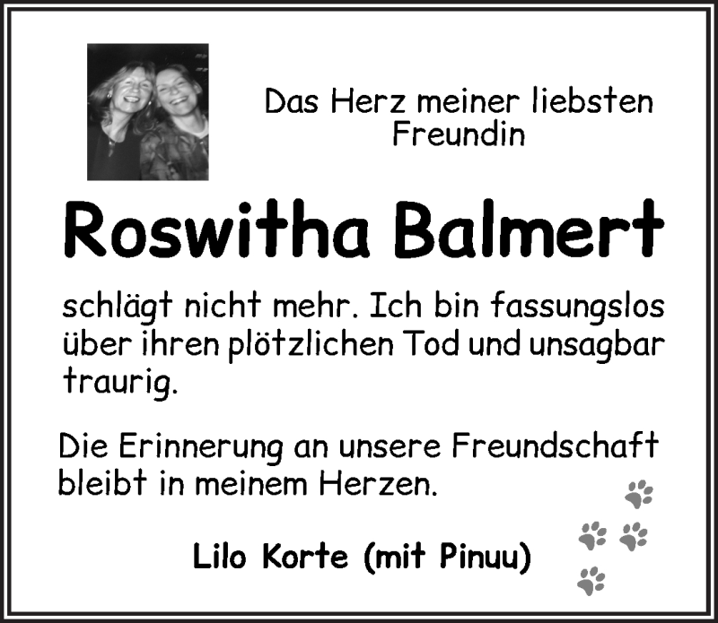 Traueranzeige von Roswitha Balmert von WESER-KURIER