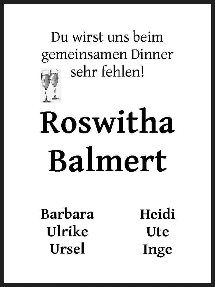 Traueranzeige von Roswitha Balmert von WESER-KURIER