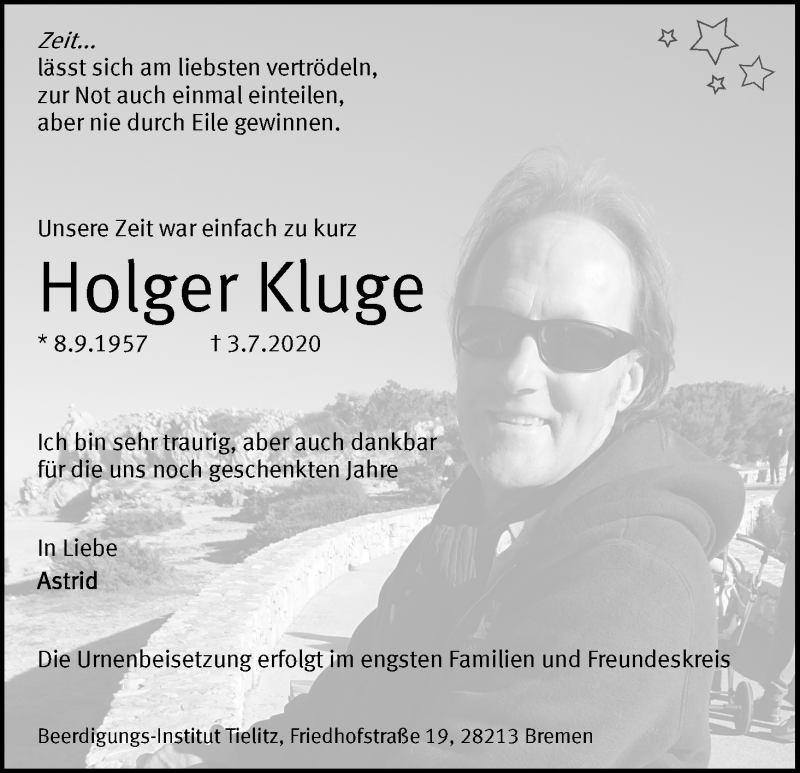 Traueranzeige von Holger Kluge von WESER-KURIER