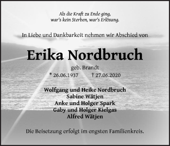 Traueranzeige von Erika Nordbruch