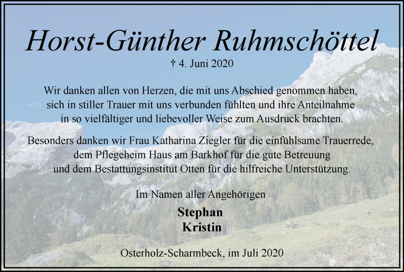 Traueranzeige von Horst-Günther Ruhmschöttel von Osterholzer Kreisblatt