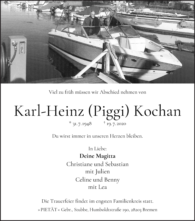 Traueranzeige von Karl-Heinz (Piggi) Kochan von WESER-KURIER