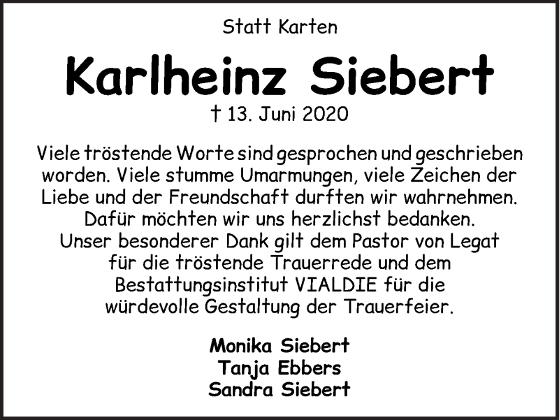  Traueranzeige für Karlheinz Siebert vom 25.07.2020 aus WESER-KURIER