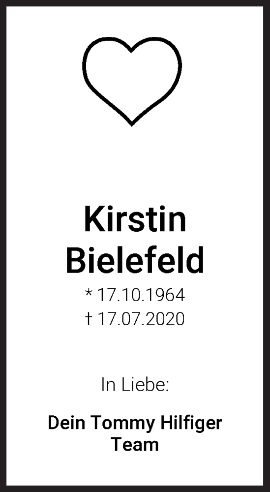  Traueranzeige für Kirstin Bielefeld vom 28.07.2020 aus WESER-KURIER