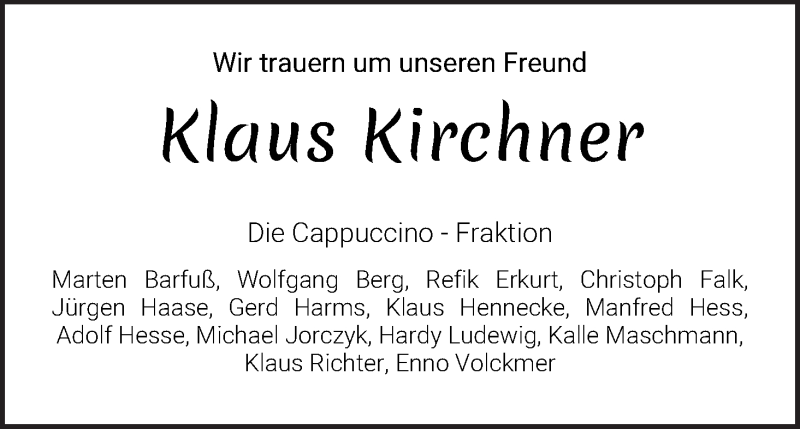  Traueranzeige für Klaus Kirchner vom 11.07.2020 aus WESER-KURIER