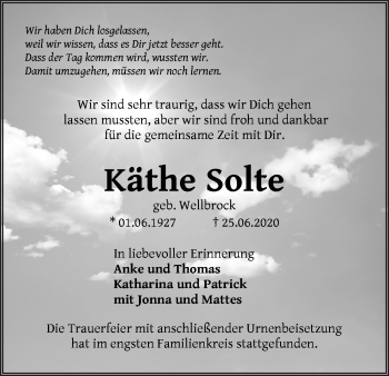 Traueranzeige von Käthe Solte