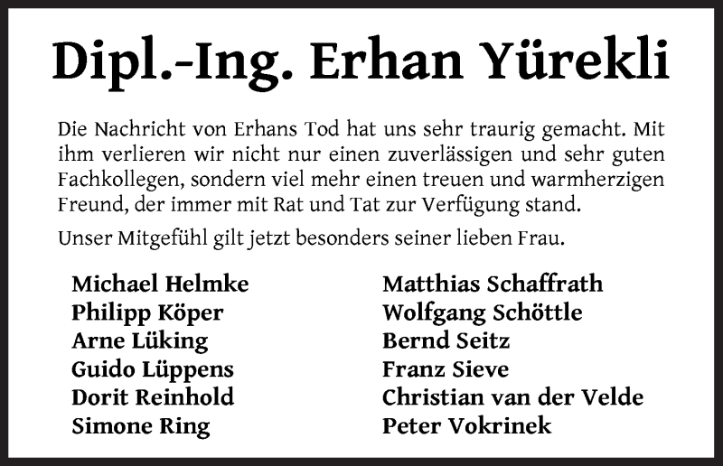 Traueranzeige von Erhan Yürekli von WESER-KURIER