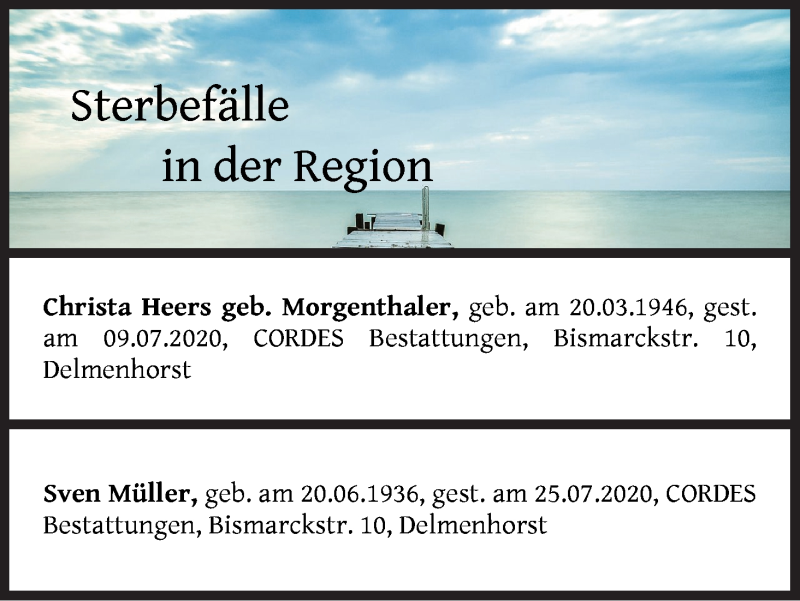 Traueranzeigen Von Sterbefälle In Der Region Ausgabe 01.08.2020 ...