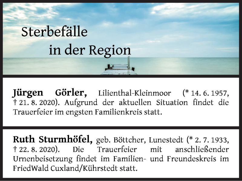 Traueranzeigen Von Sterbefälle In Der Region Ausgabe 27.08.2020 ...