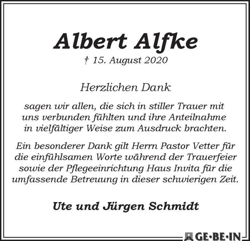 Traueranzeige von Albert Alfke von WESER-KURIER