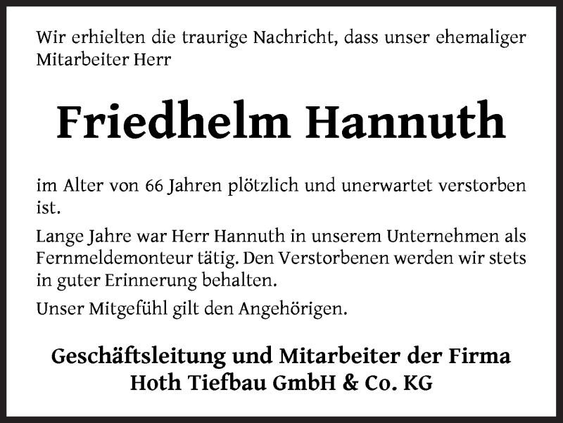  Traueranzeige für Friedhelm Hannuth vom 26.09.2020 aus Die Norddeutsche