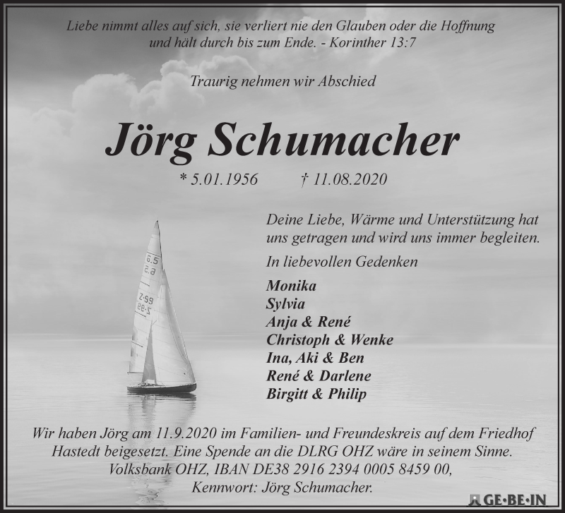  Traueranzeige für Jörg Schumacher vom 12.09.2020 aus WESER-KURIER