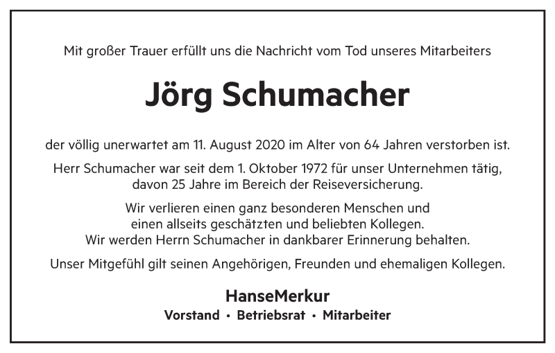  Traueranzeige für Jörg Schumacher vom 12.09.2020 aus WESER-KURIER