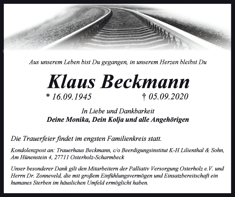 Er skæg Stædig Traueranzeigen von Klaus Beckmann | Trauer & Gedenken