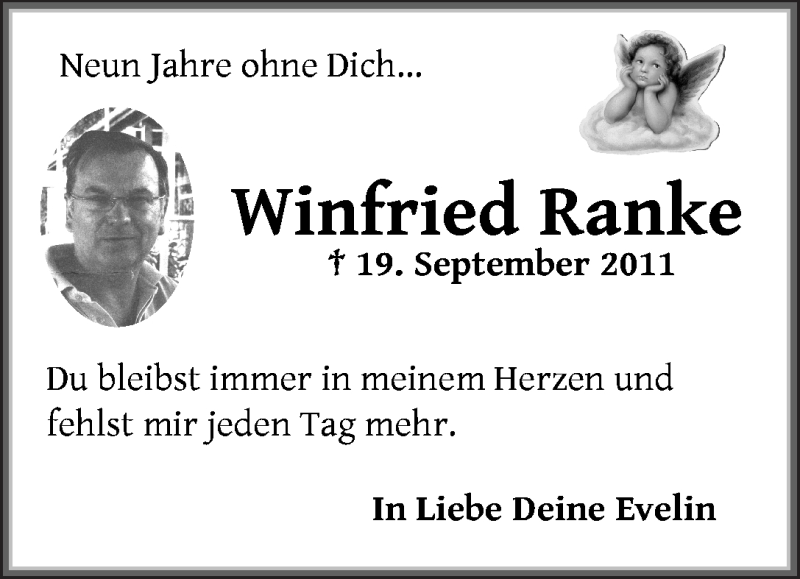  Traueranzeige für Winfried Ranke vom 19.09.2020 aus Die Norddeutsche