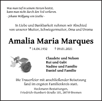 Traueranzeige von Amalia Maria Marques