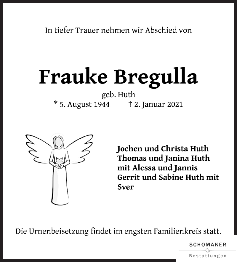 Traueranzeige von Frauke Bregulla von WESER-KURIER