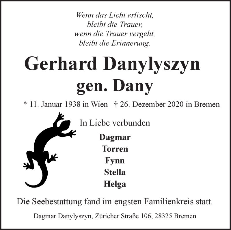 Traueranzeige von Gerhard Danylyszyn von WESER-KURIER
