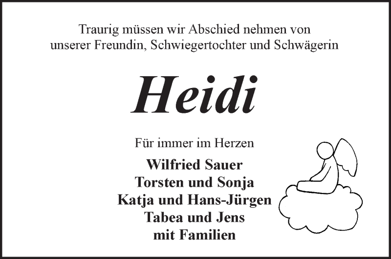  Traueranzeige für Heidi Sauer vom 16.01.2021 aus WESER-KURIER