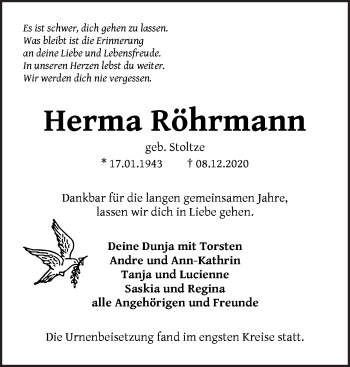 Traueranzeige von Herma Röhrmann