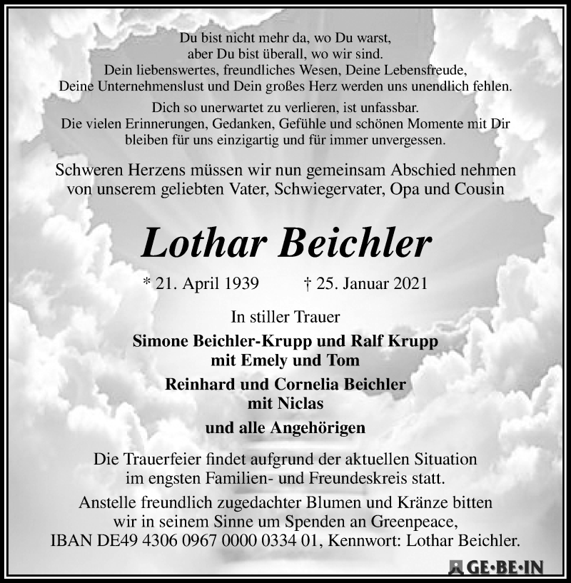 Traueranzeige von Lothar Beichler von WESER-KURIER