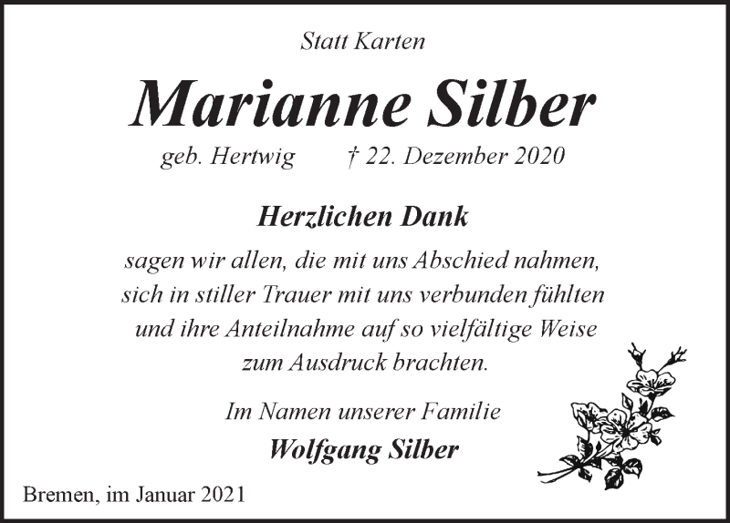Traueranzeige von Marianne Silber von WESER-KURIER