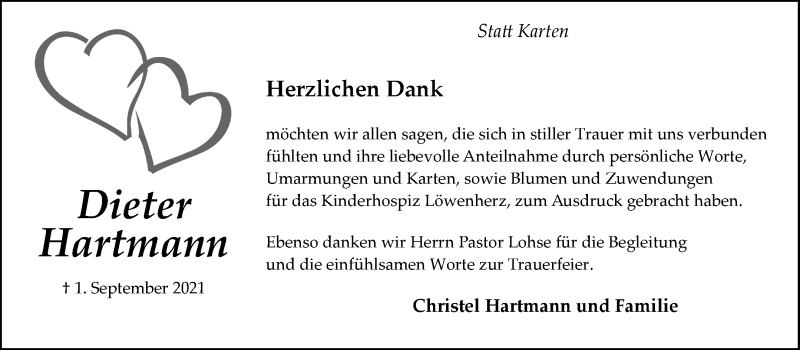  Traueranzeige für Dieter Hartmann vom 23.10.2021 aus WESER-KURIER