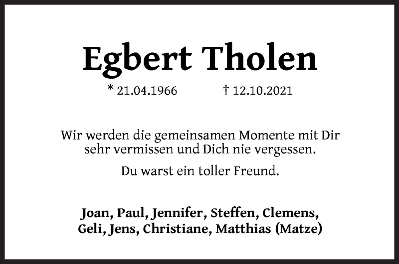  Traueranzeige für Egbert Tholen vom 23.10.2021 aus WESER-KURIER