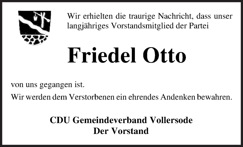  Traueranzeige für Friedel Otto vom 15.10.2021 aus Osterholzer Kreisblatt