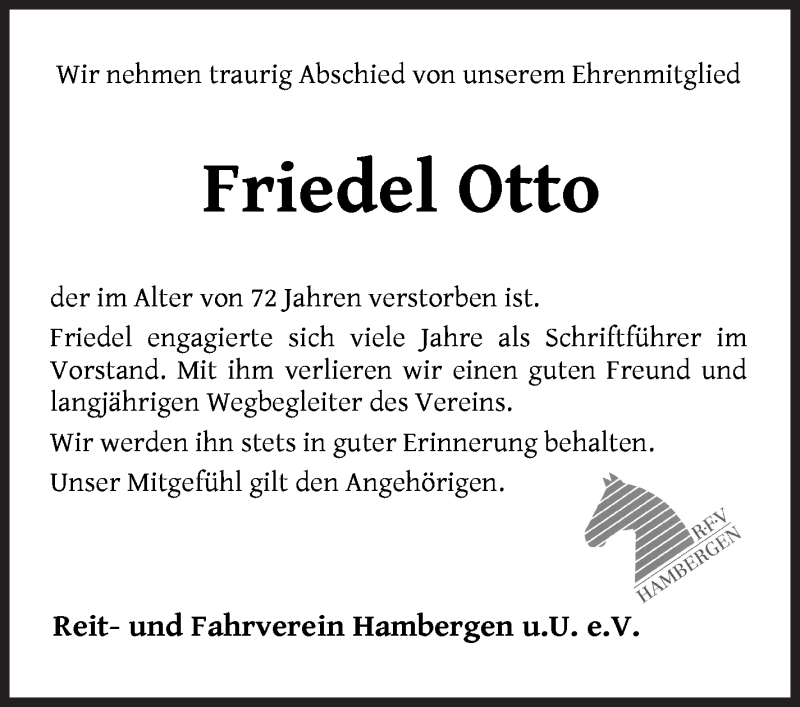  Traueranzeige für Friedel Otto vom 13.10.2021 aus Osterholzer Kreisblatt