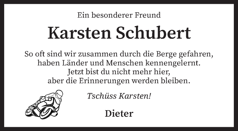  Traueranzeige für Karsten Schubert vom 16.10.2021 aus Wuemme Zeitung