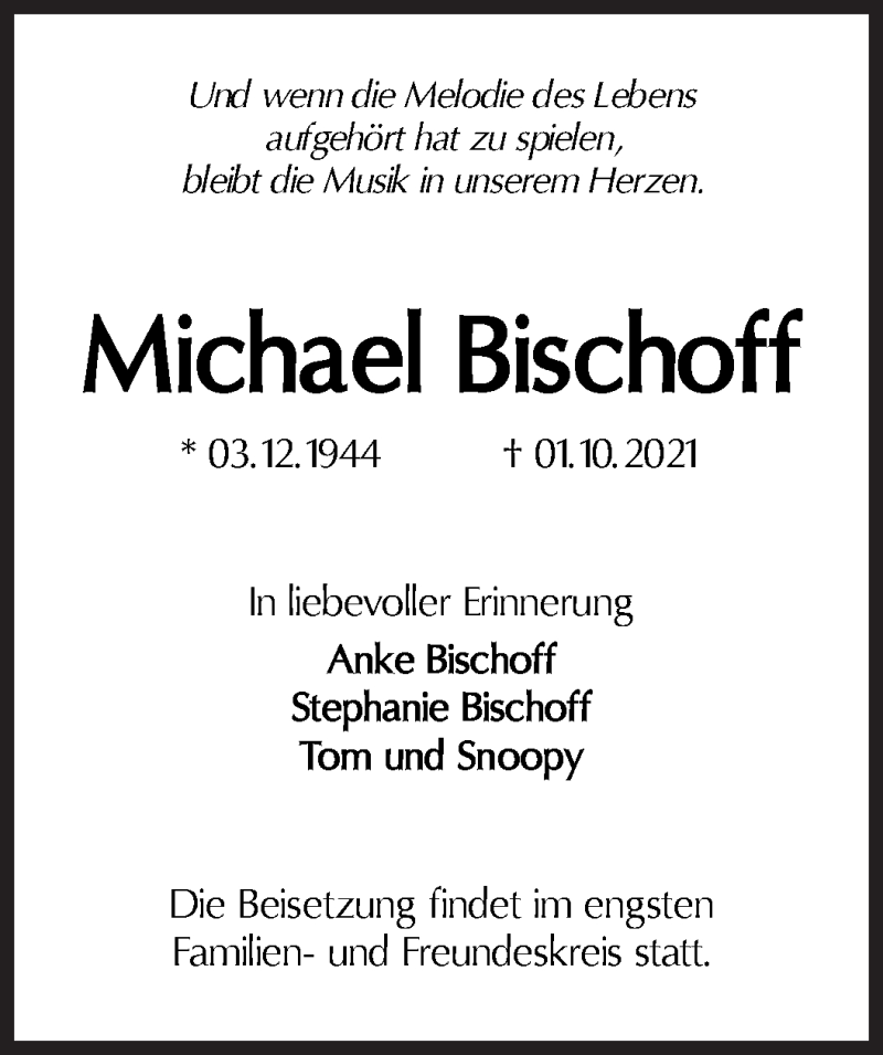  Traueranzeige für Michael Bischoff vom 09.10.2021 aus WESER-KURIER